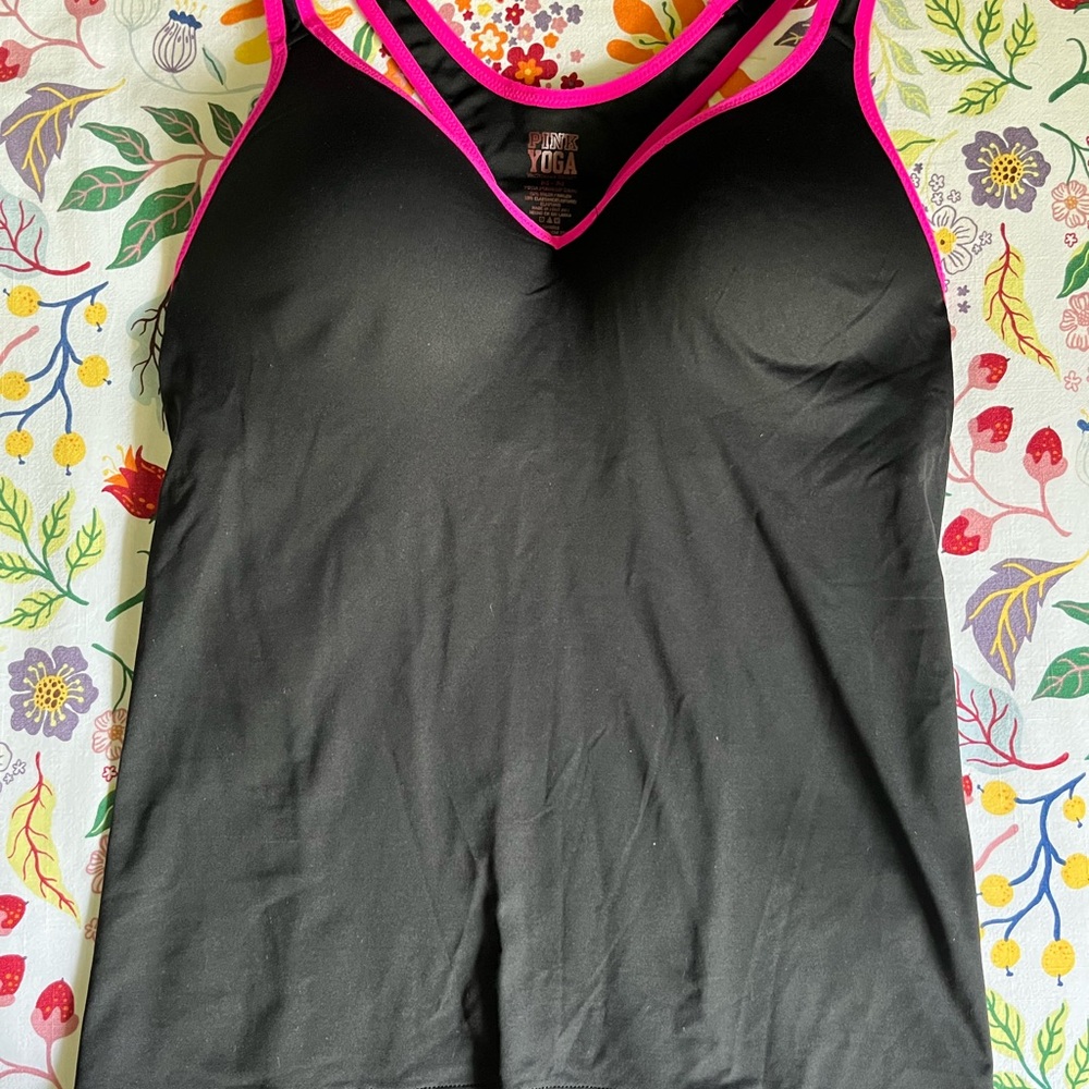 Victoria's Secret Pink and Black Fitted Tank Top Built in Bra